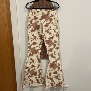 Altar'd State Cream and Brown Cow Print Flared Jeans - NWT